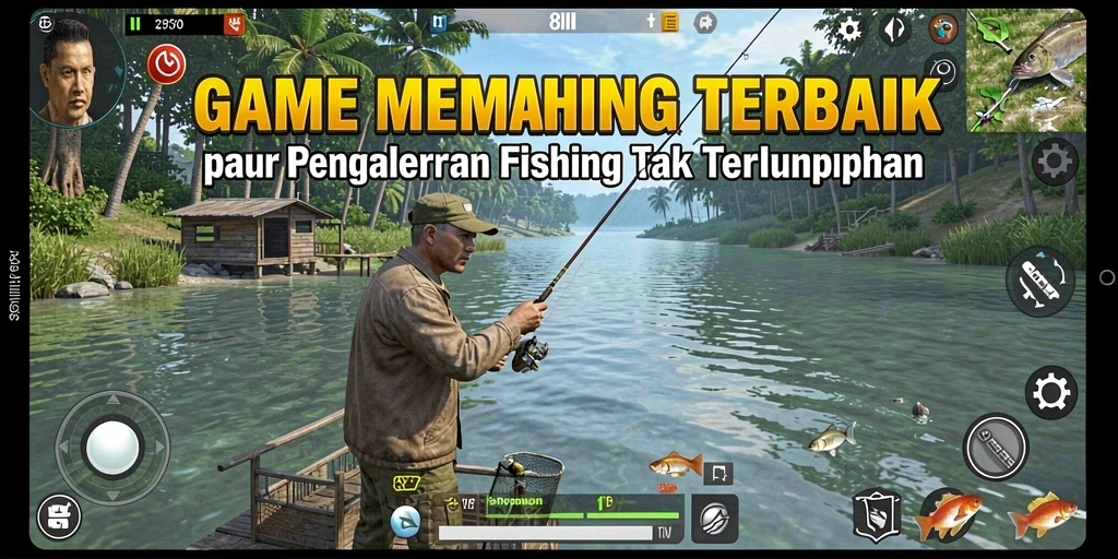 Screenshot gameplay 8II menunjukkan aksi memancing yang seru.