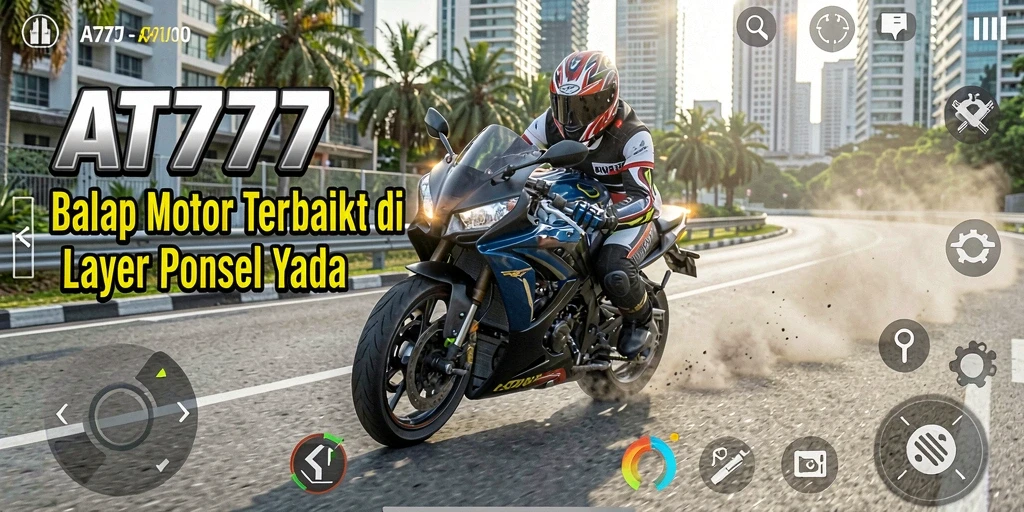 Screenshot AT777 menampilkan aksi balap motor yang mendebarkan.