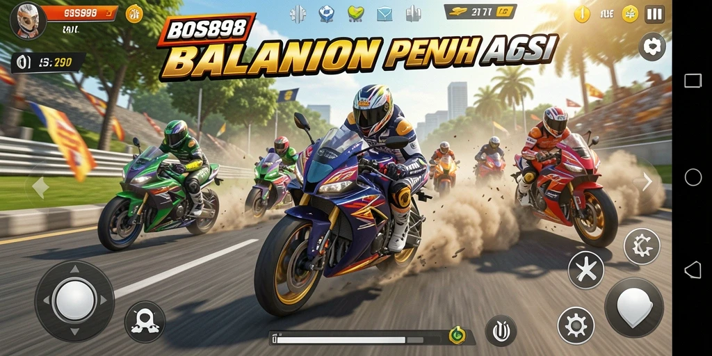 Tampilan gameplay menegangkan dalam balapan motor di BOS898.