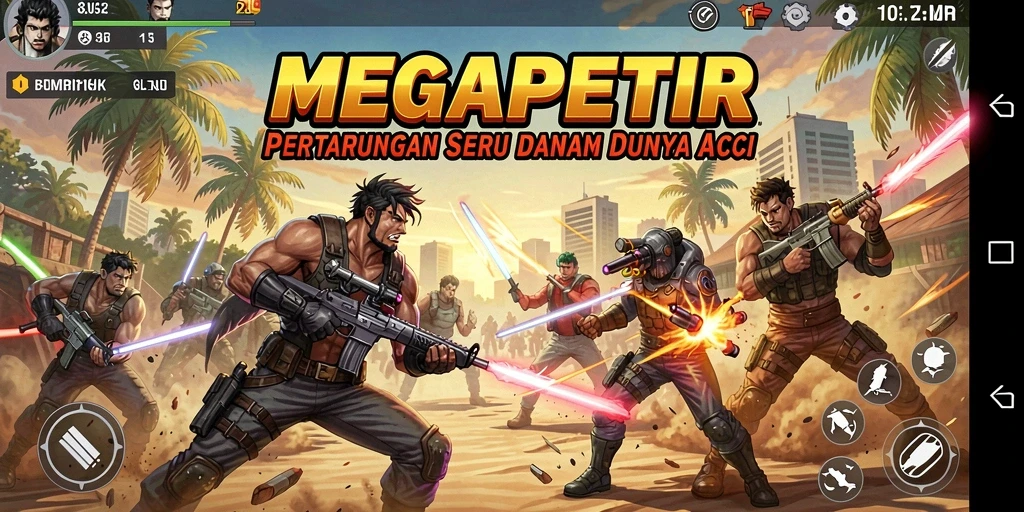 Tampilan gameplay seru dalam MEGAPETIR dengan pertarungan mengesankan.