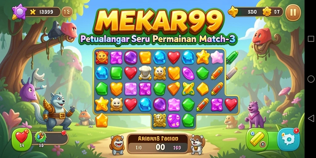 Tampilan menarik dari permainan Match-3 di MEKAR99.