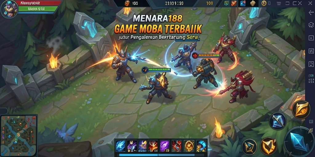 Screenshot menunjukkan aksi seru dalam permainan MOBA MENARA188.