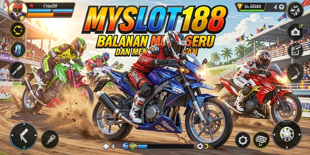 Gameplay MYSLOT188 yang mendebarkan di lintasan balap motor.