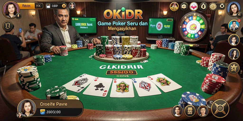 Tampilan gameplay Poker yang mendebarkan di OKIDR.
